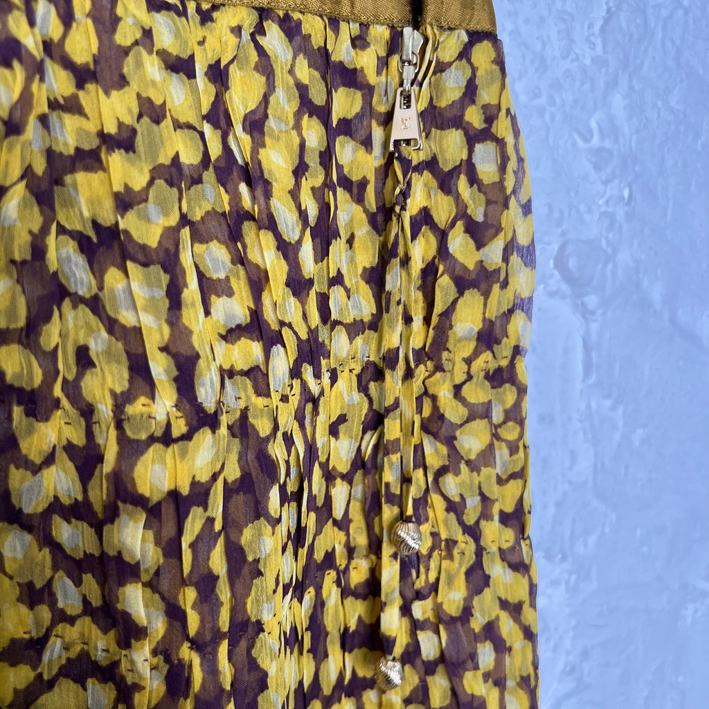 LOUIS VUITTON - Yellow / plum pleated print skirt