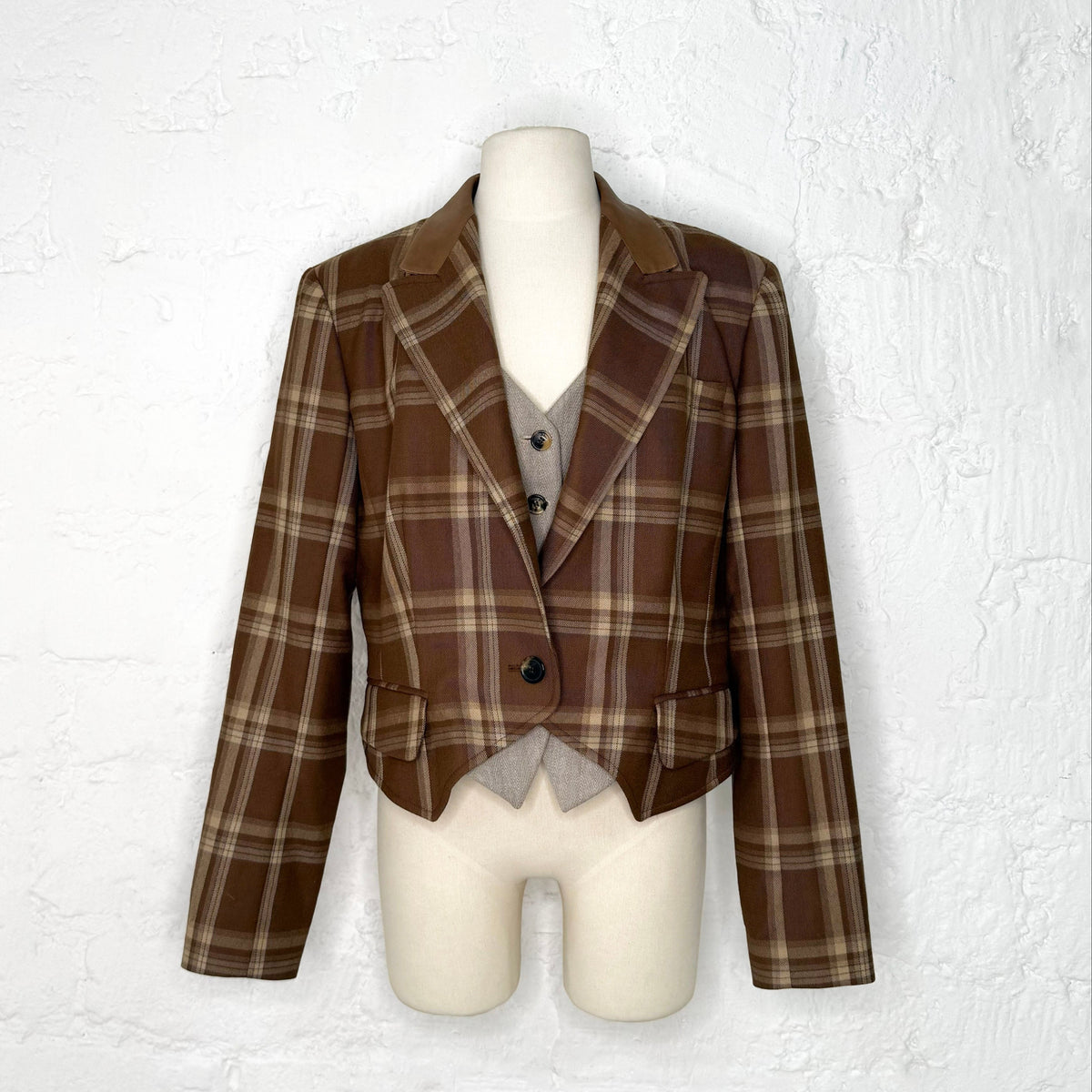 CHRISTIAN DIOR - Short Blazer Brown Plaid pattern