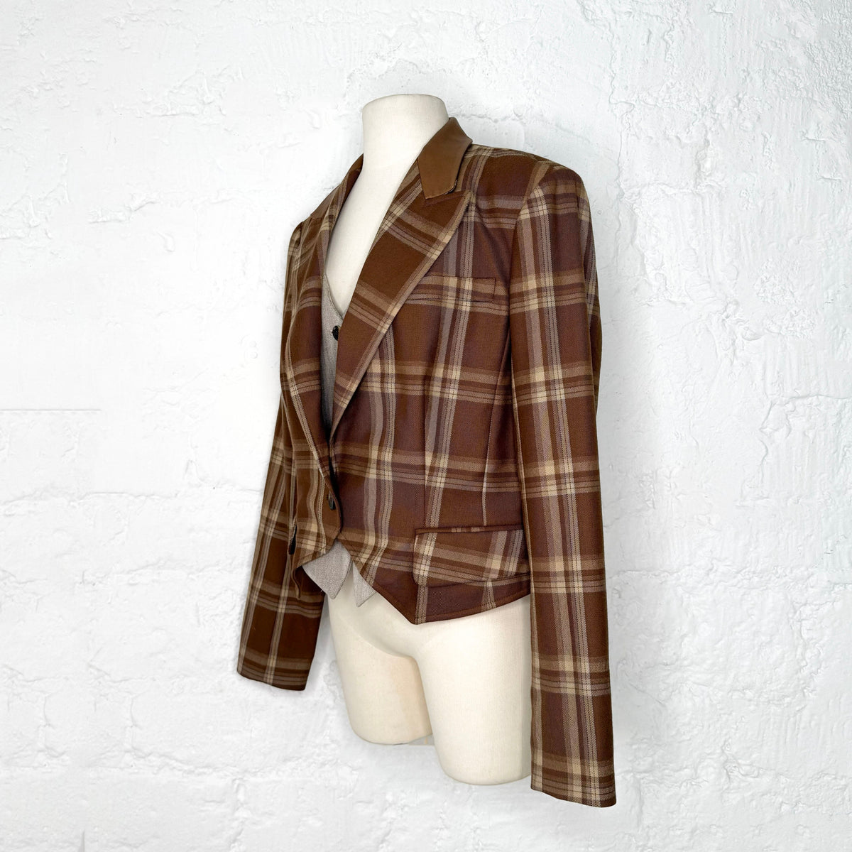 CHRISTIAN DIOR - Short Blazer Brown Plaid pattern