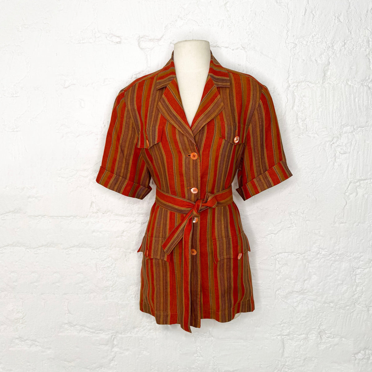 YVES SAINT LAURENT - Vintage shirt with brown stripes