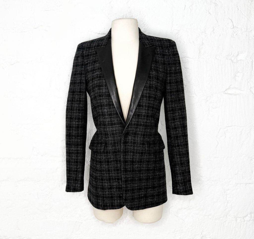 YVES SAINT LAURENT - Black jacket with leather on the collar