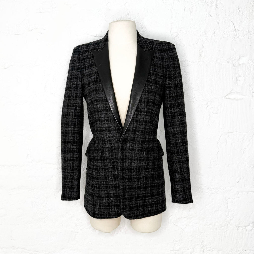 YVES SAINT LAURENT - Black jacket with leather on the collar
