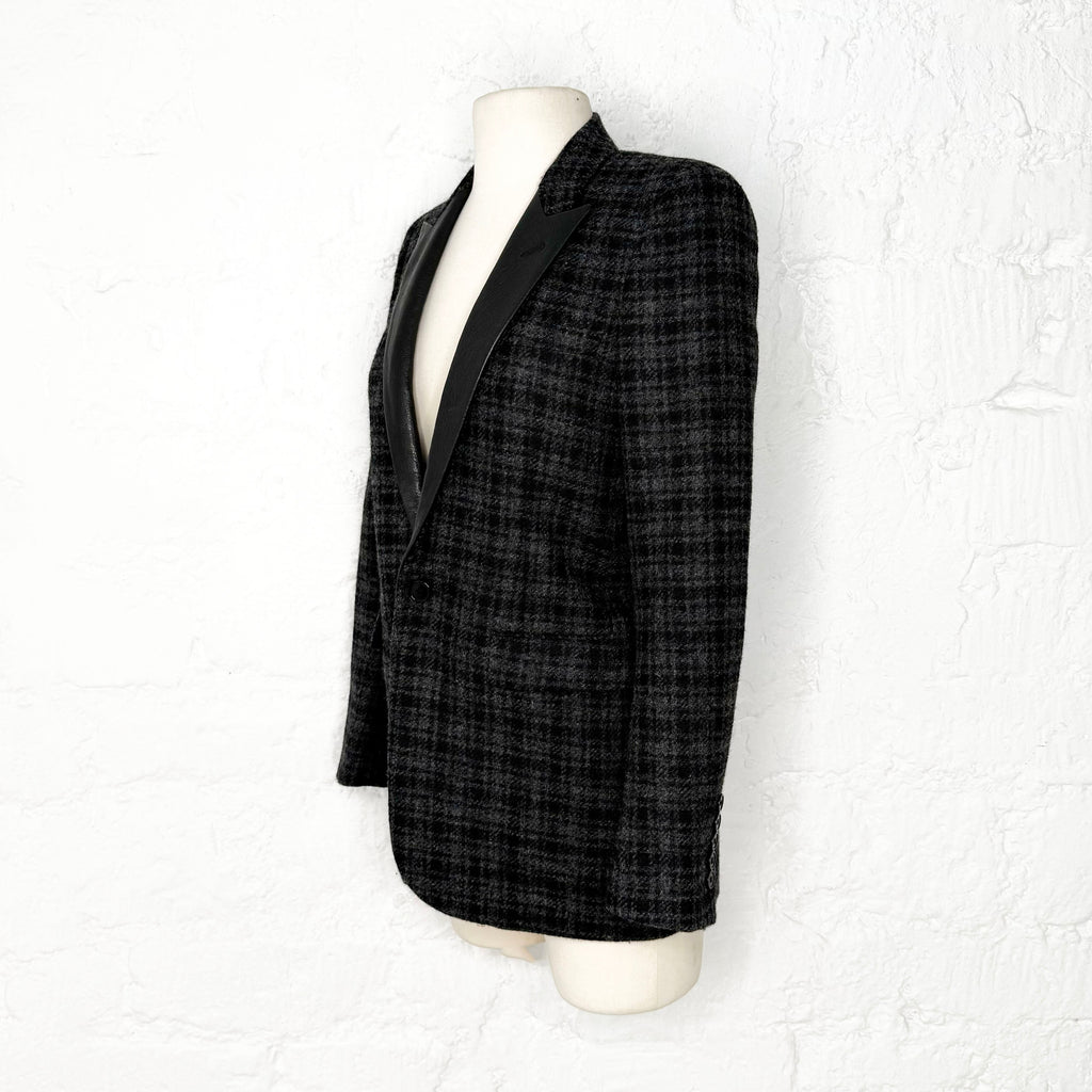 YVES SAINT LAURENT - Black jacket with leather on the collar