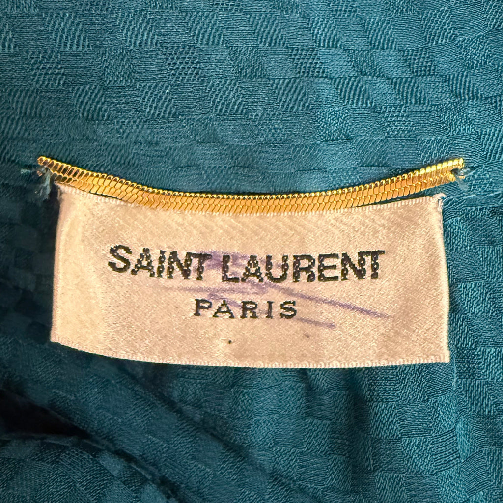 YVES SAINT LAURENT - Blue shirt with pleated high collar