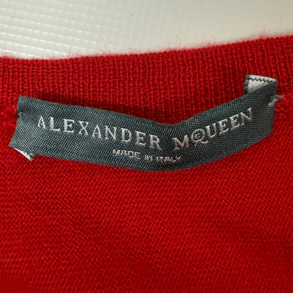 ALEXANDER MCQUEEN - Red Wool Flared Hem Long Sleeve Top