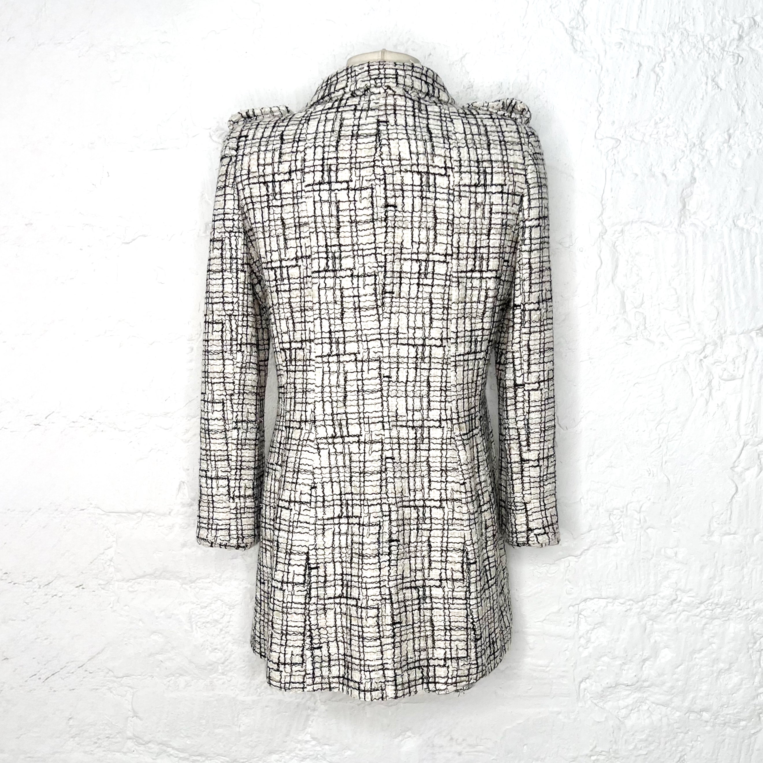 CHANEL CHANEL - Black and white long tweed coat - ALE PARIS Luxury Vintage