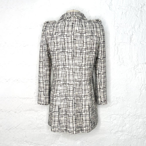 CHANEL CHANEL - Black and white long tweed coat - ALE PARIS Luxury Vintage