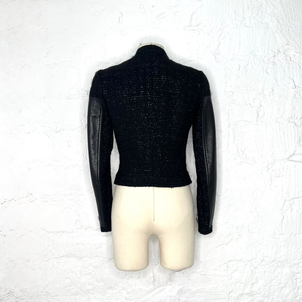 CHRISTIAN DIOR - Black leather tweed moto jacket