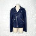 LOEWE - Dark blue leather perfecto jacket