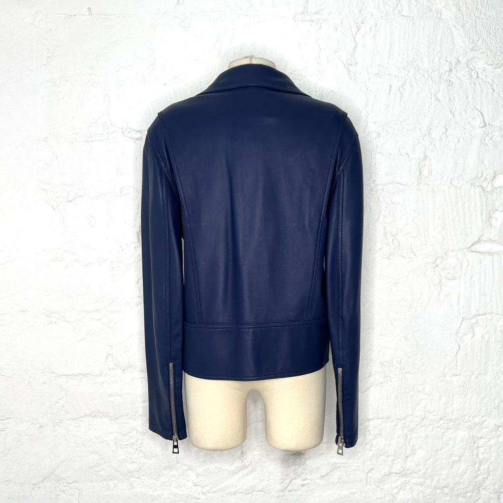 LOEWE - Dark blue leather perfecto jacket