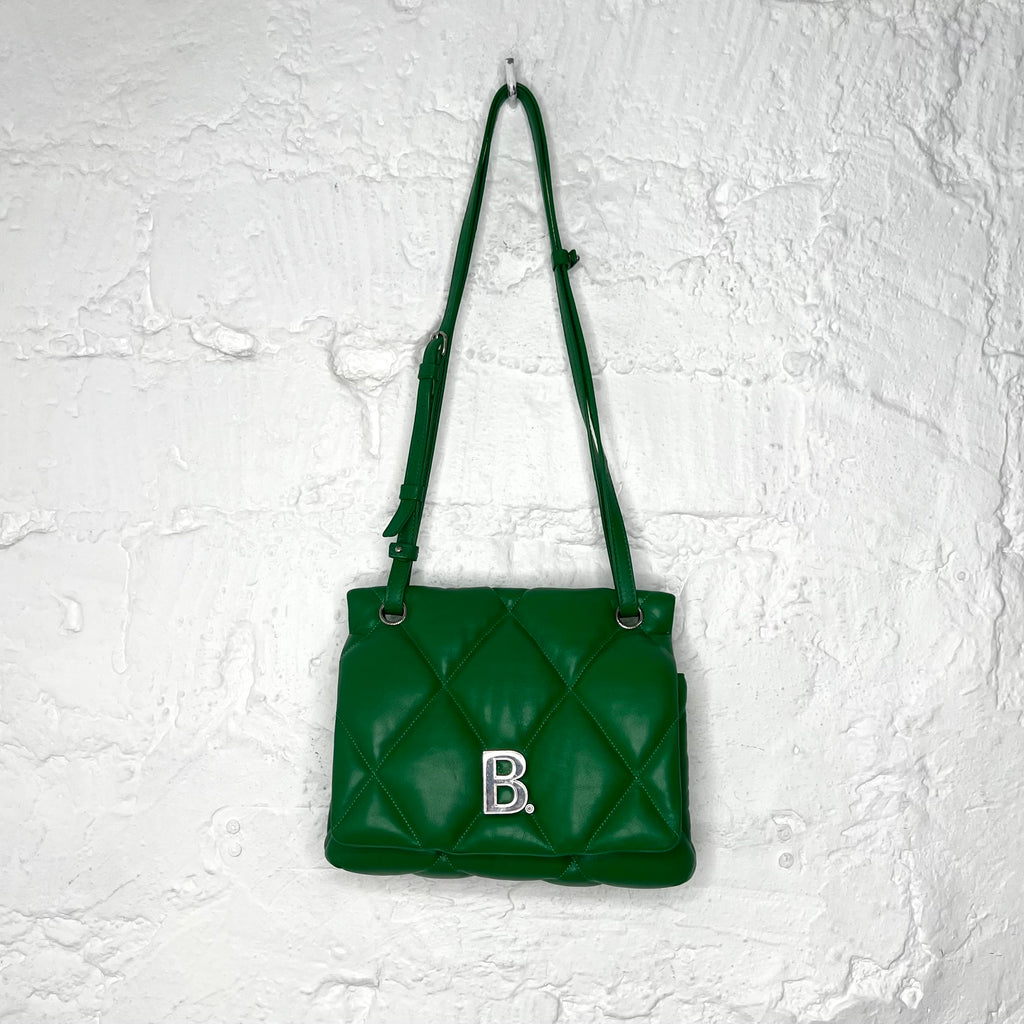 BALENCIAGA - Forest green leather puffer shoulder bag