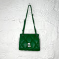 BALENCIAGA - Forest green leather puffer shoulder bag