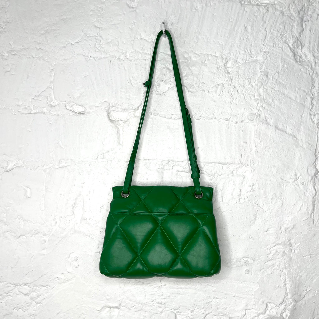 BALENCIAGA - Forest green leather puffer shoulder bag