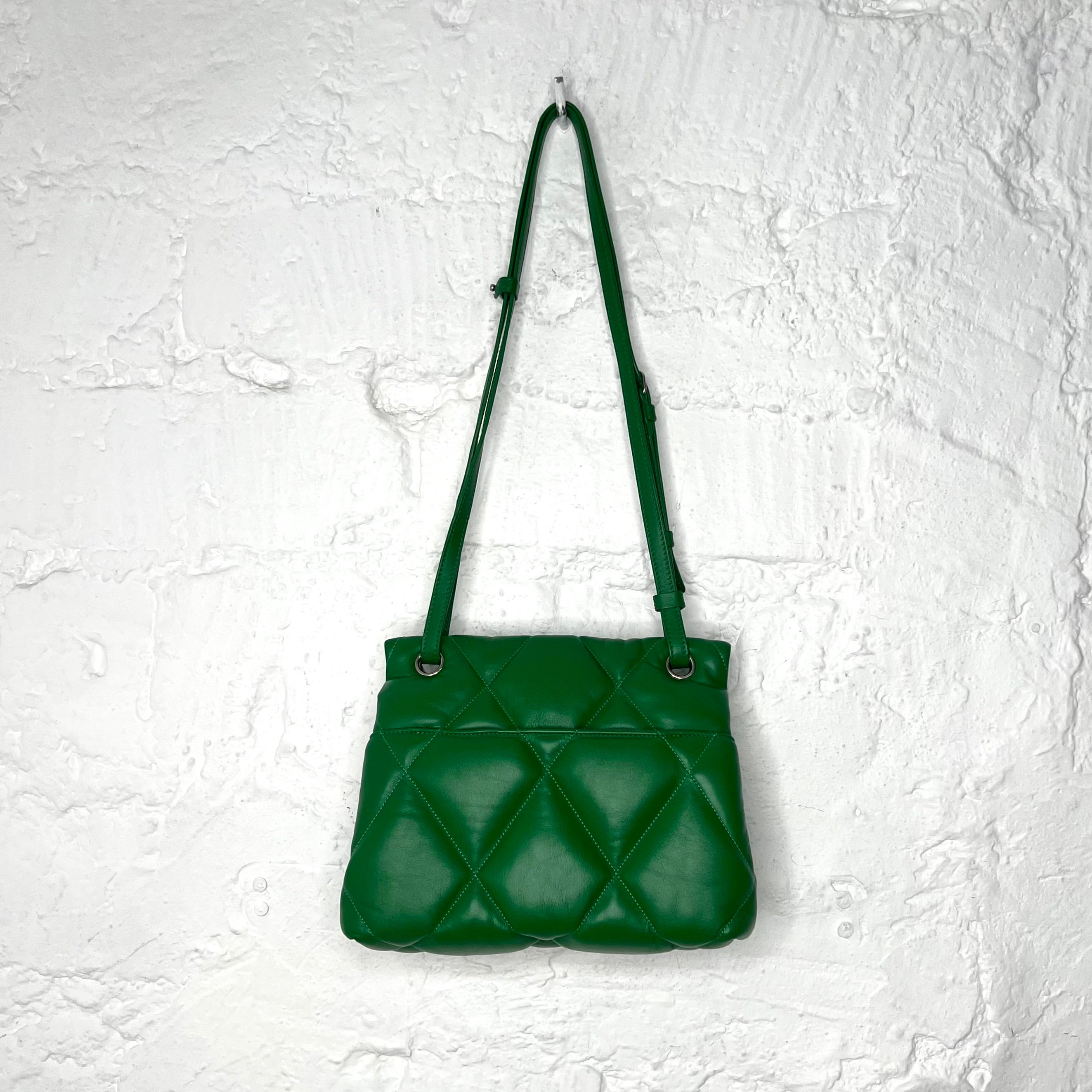 BALENCIAGA - Forest green leather puffer shoulder bag