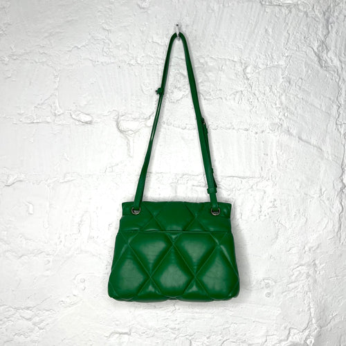 BALENCIAGA - Forest green leather puffer shoulder bag
