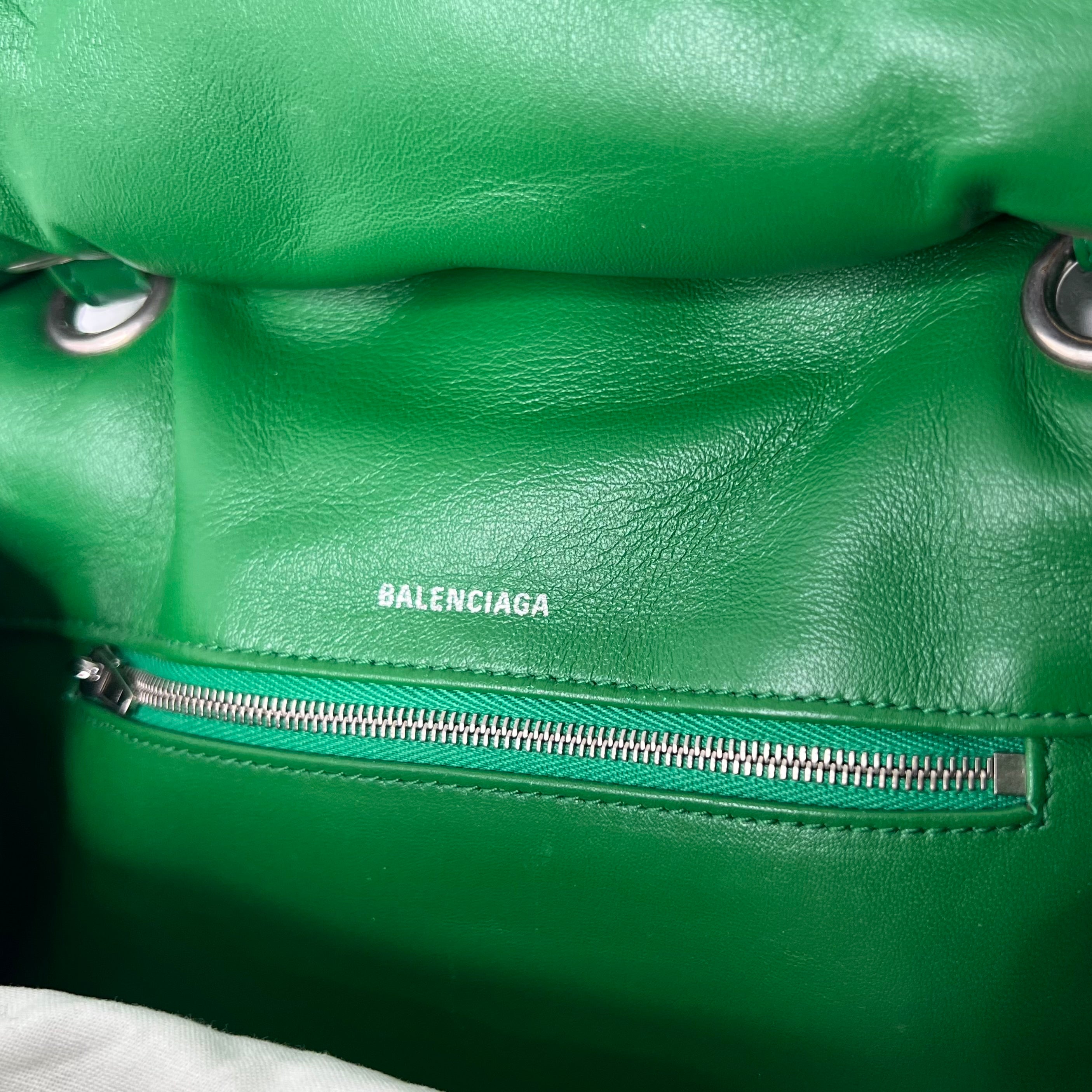 BALENCIAGA - Forest green leather puffer shoulder bag