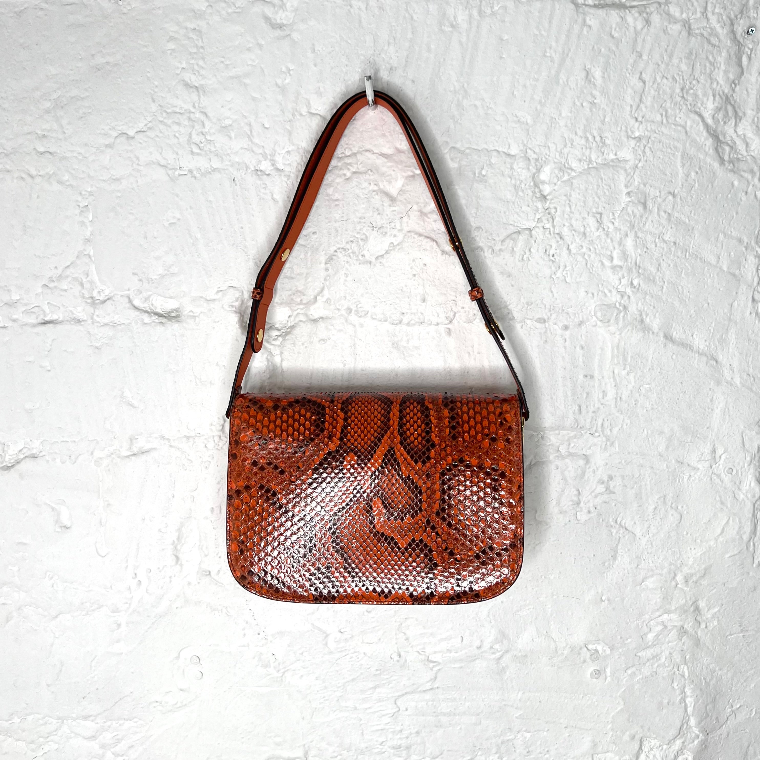 GUCCI - Orange horsebit small shoulder python bag