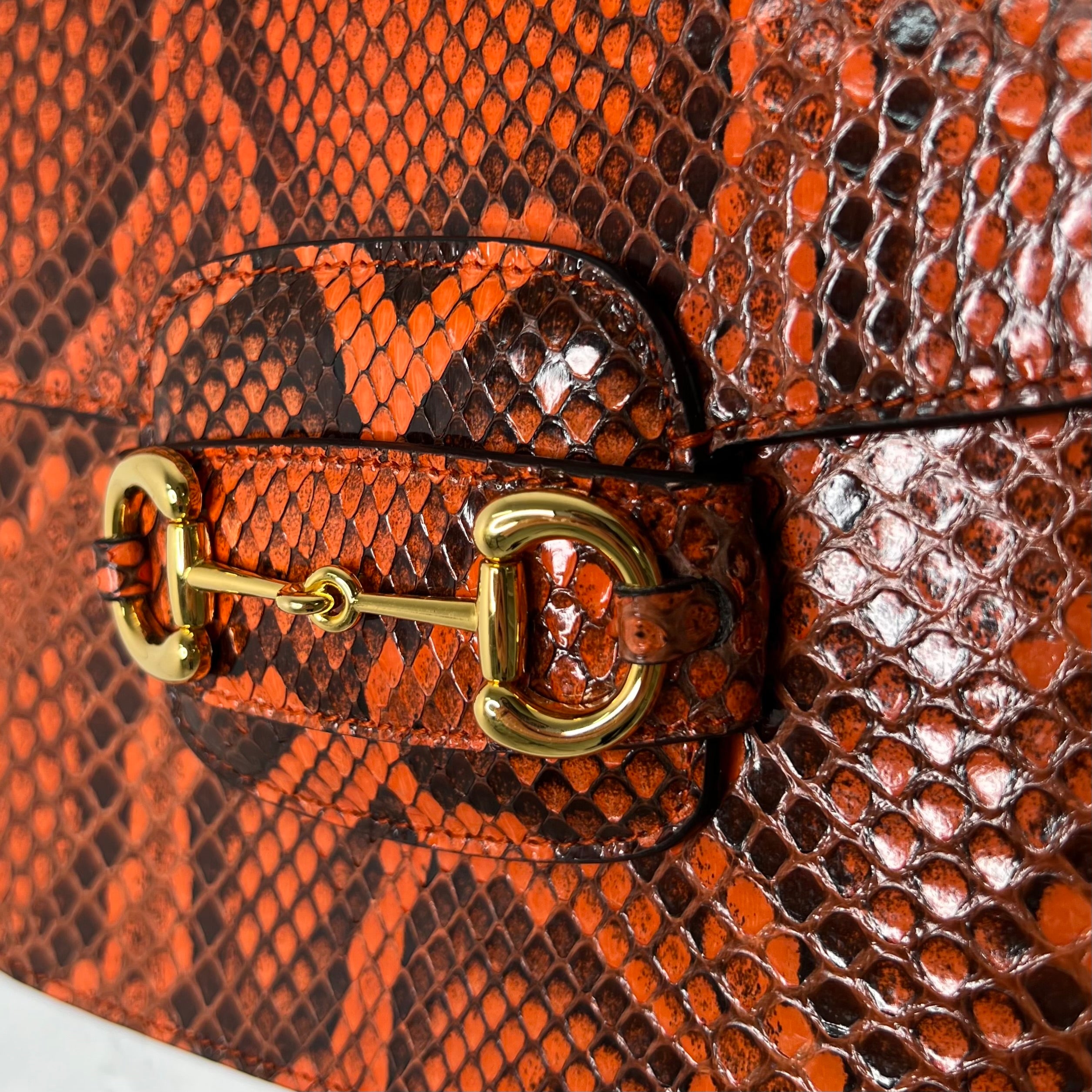 GUCCI - Orange horsebit small shoulder python bag