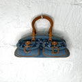 CHRISTIAN DIOR - Blue denim floral frame satchel bag