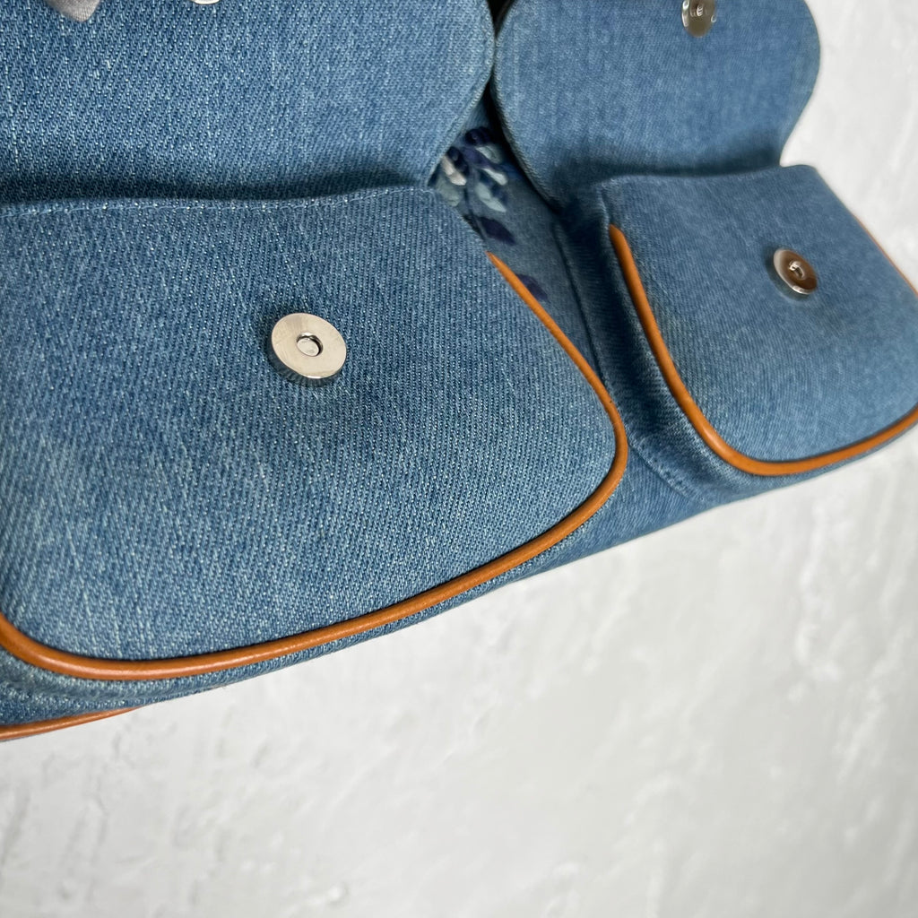 CHRISTIAN DIOR - Blue denim floral frame satchel bag