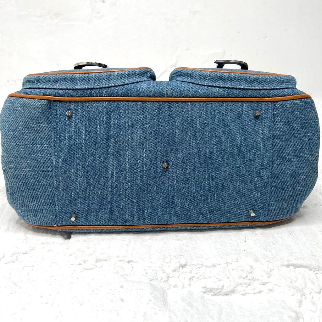 CHRISTIAN DIOR - Blue denim floral frame satchel bag