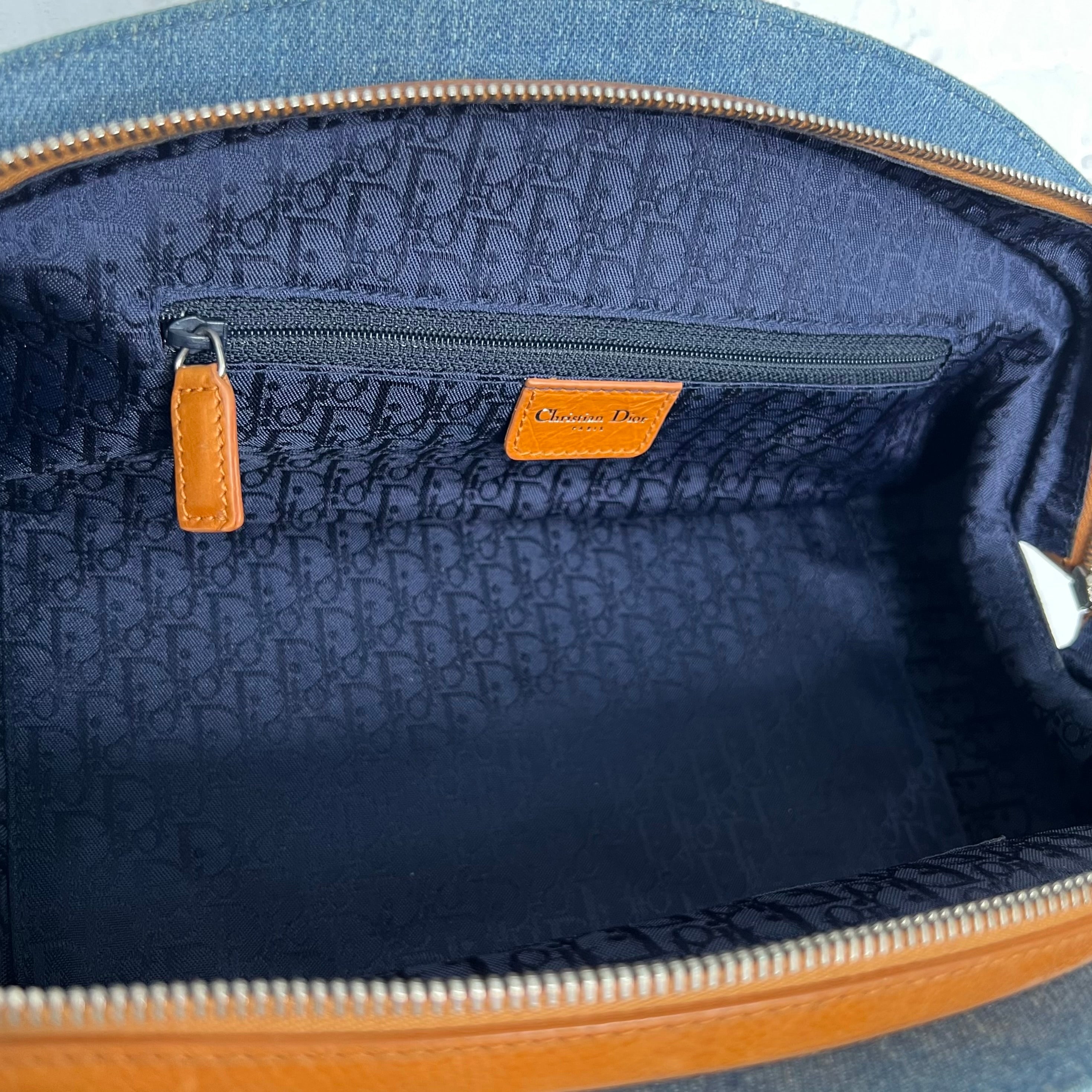 CHRISTIAN DIOR - Blue denim floral frame satchel bag