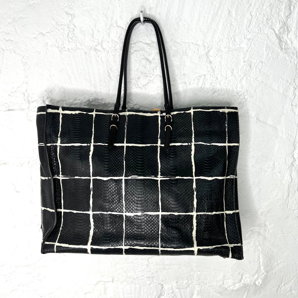 BALENCIAGA - Black & White python black tote bag