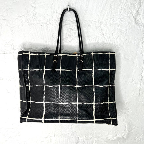 BALENCIAGA - Black & White python black tote bag