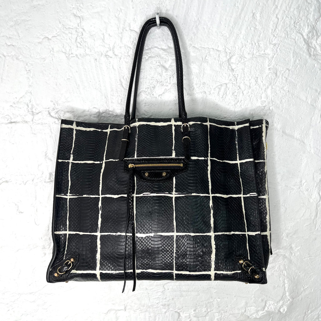BALENCIAGA - Black & White python black tote bag
