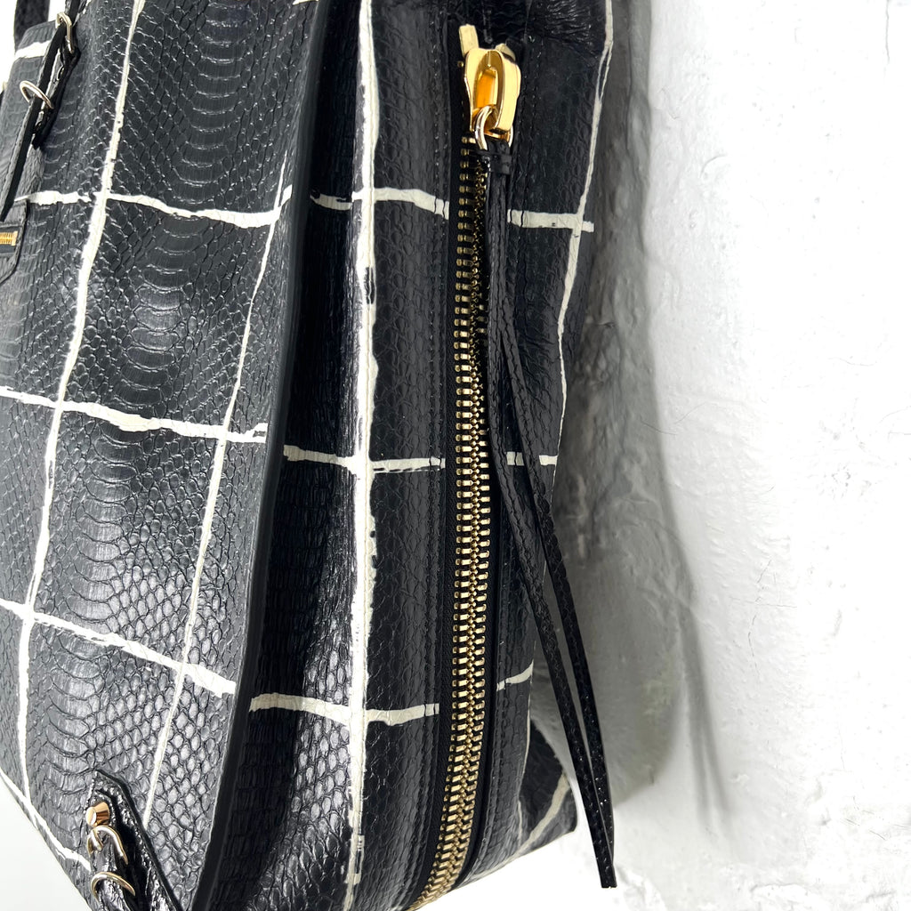 BALENCIAGA - Black & White python black tote bag