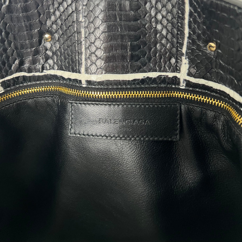 BALENCIAGA - Black & White python black tote bag