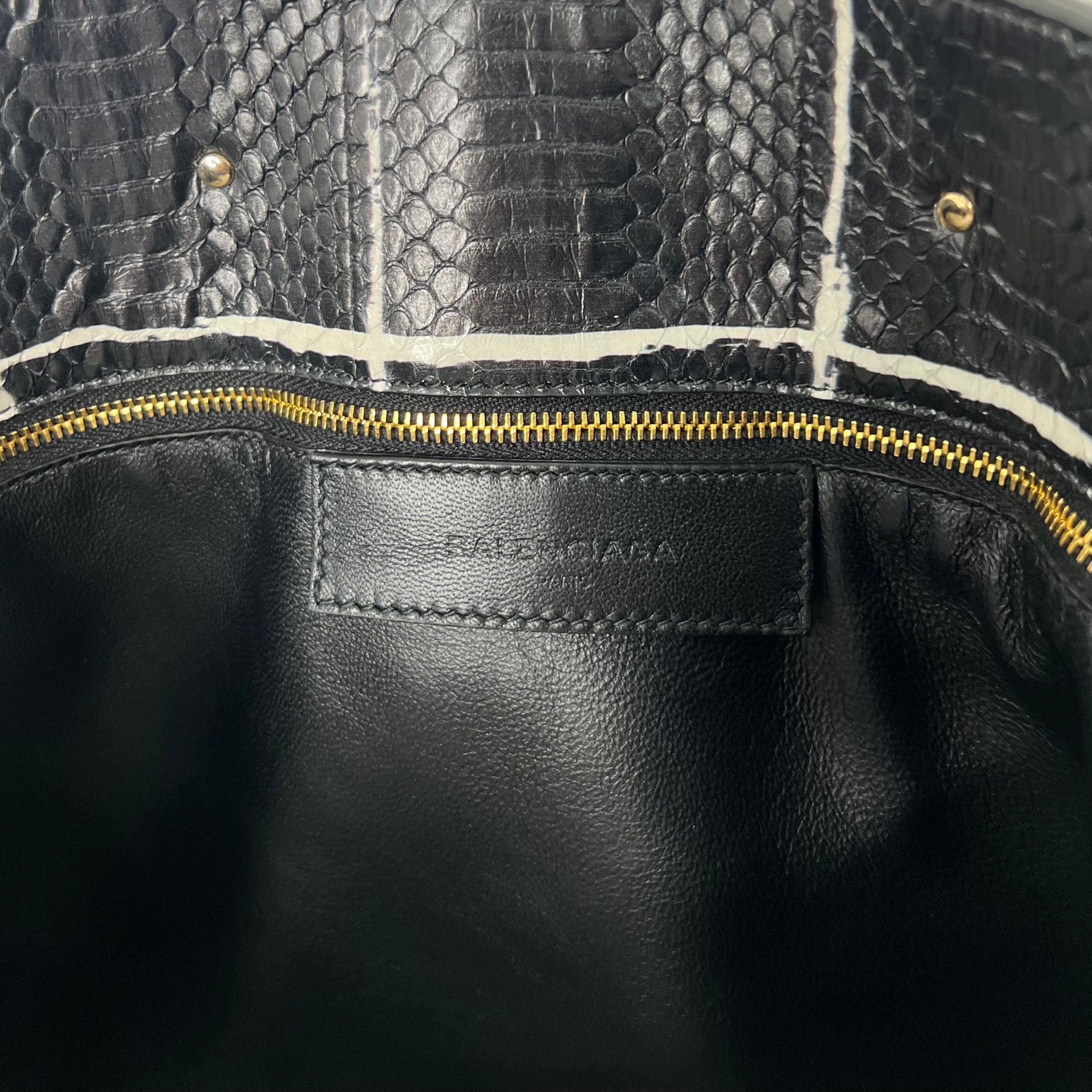BALENCIAGA - Black & White python black tote bag
