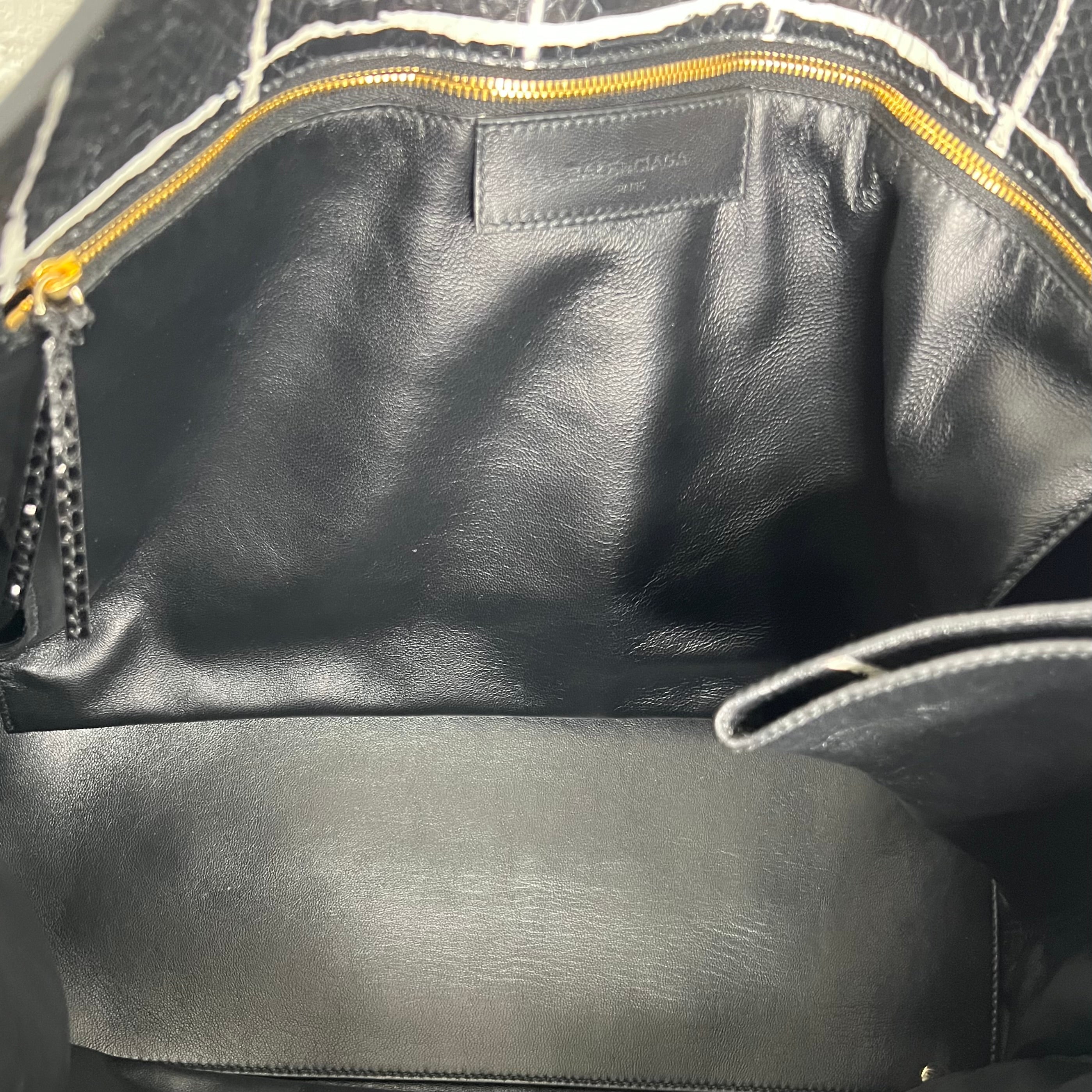 BALENCIAGA - Black & White python black tote bag