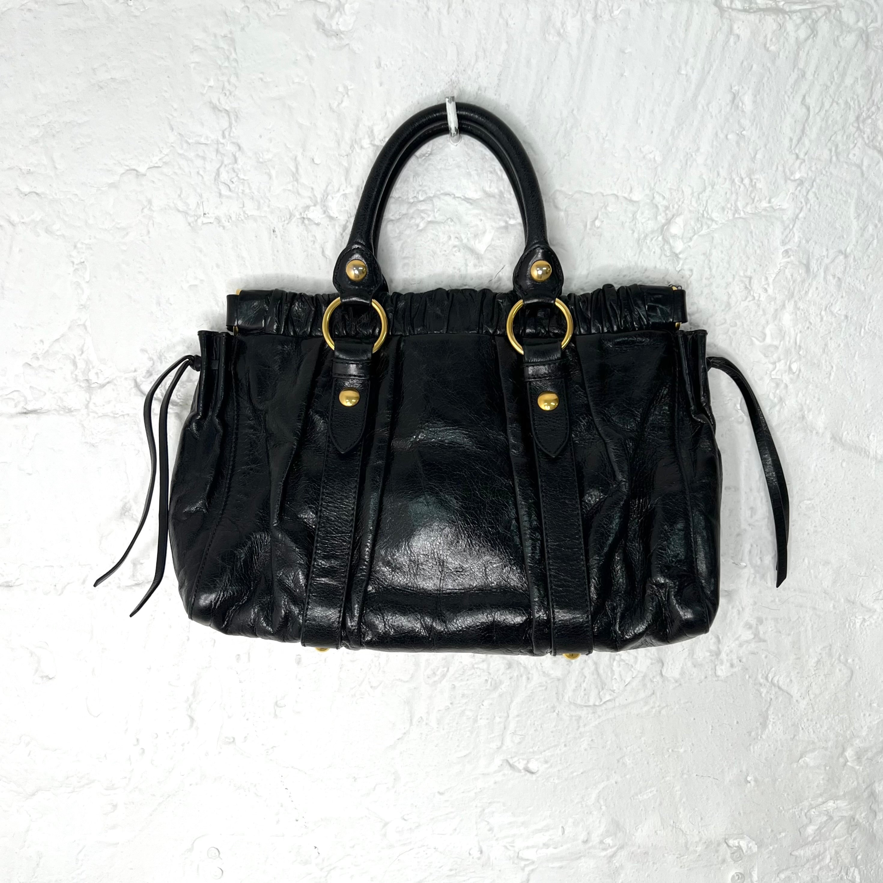 MIU MIU - Black vitello shine satchel leather bag