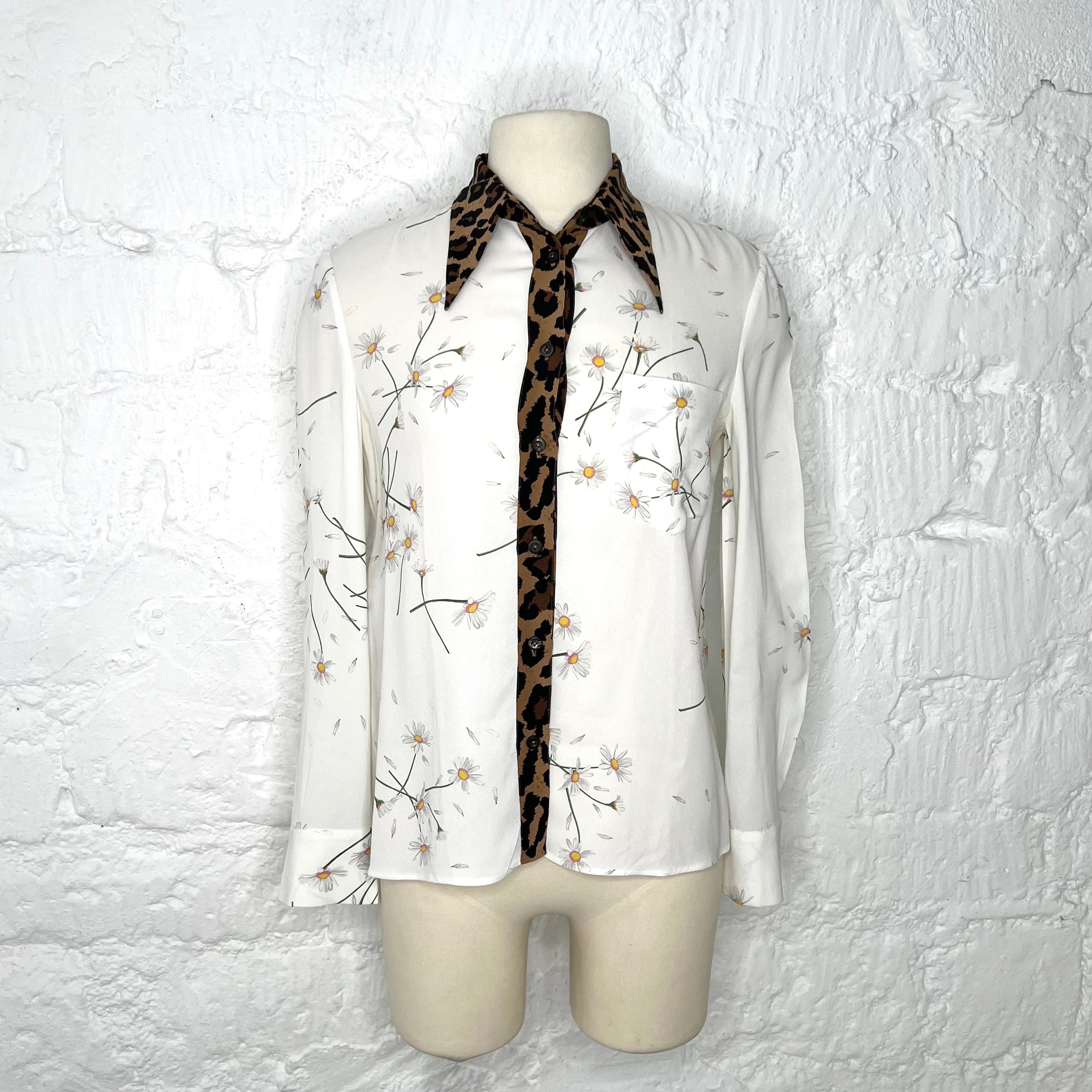 MIU MIU - White green daisy flower & leopard shirt