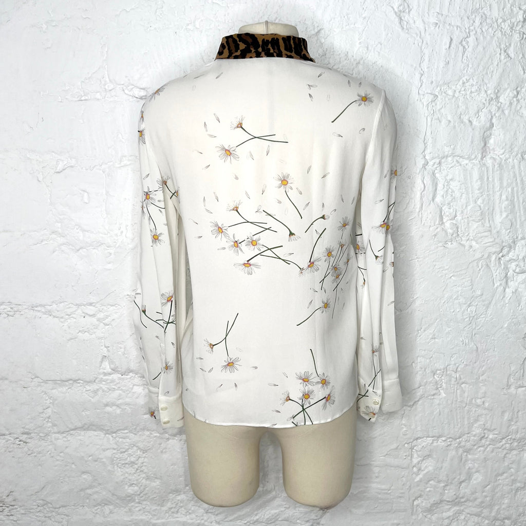 MIU MIU - White green daisy flower & leopard shirt