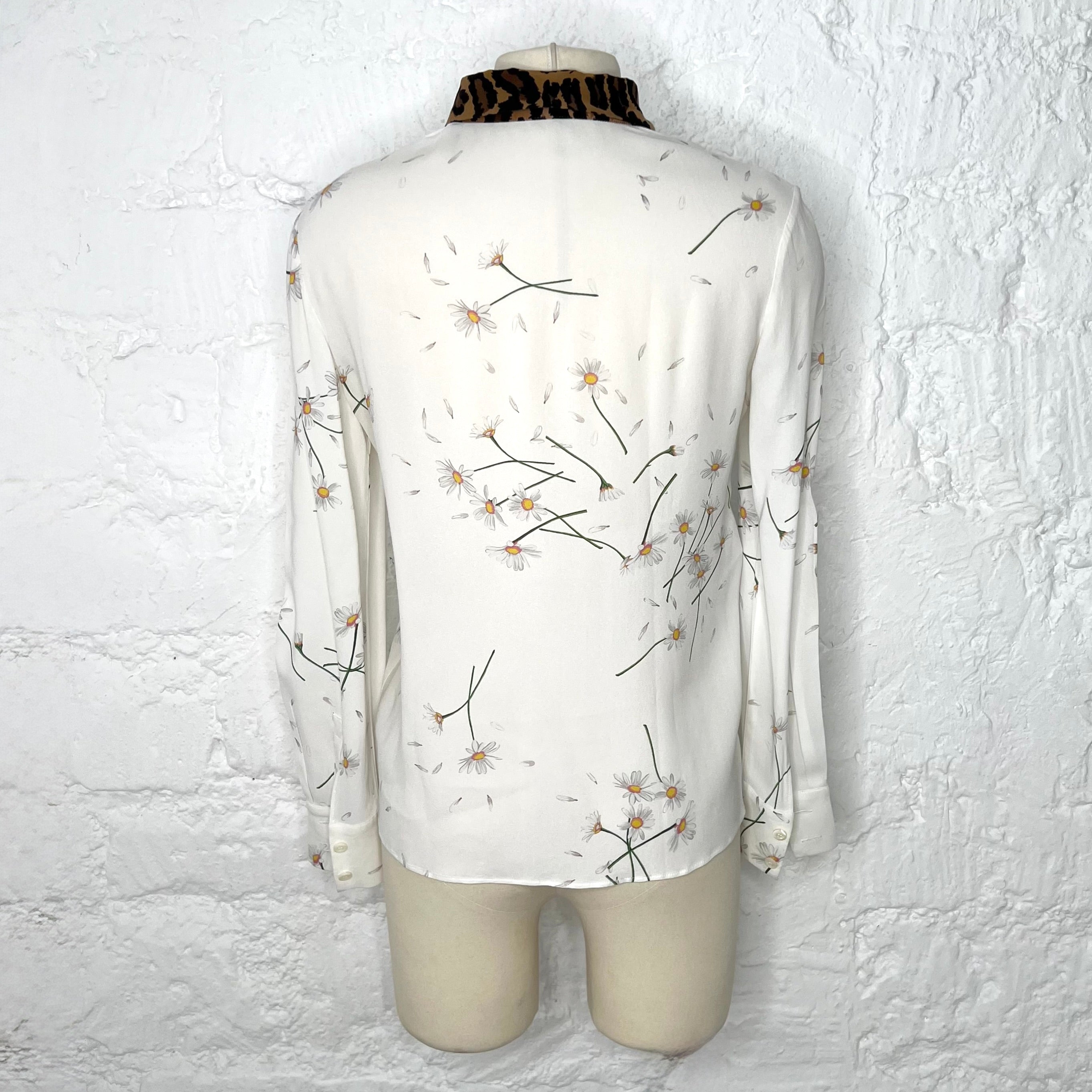 MIU MIU - White green daisy flower & leopard shirt