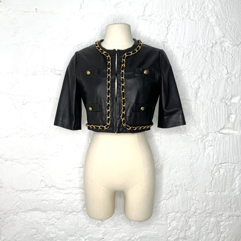 MOSCHINO - Black cropped quilted leather vest