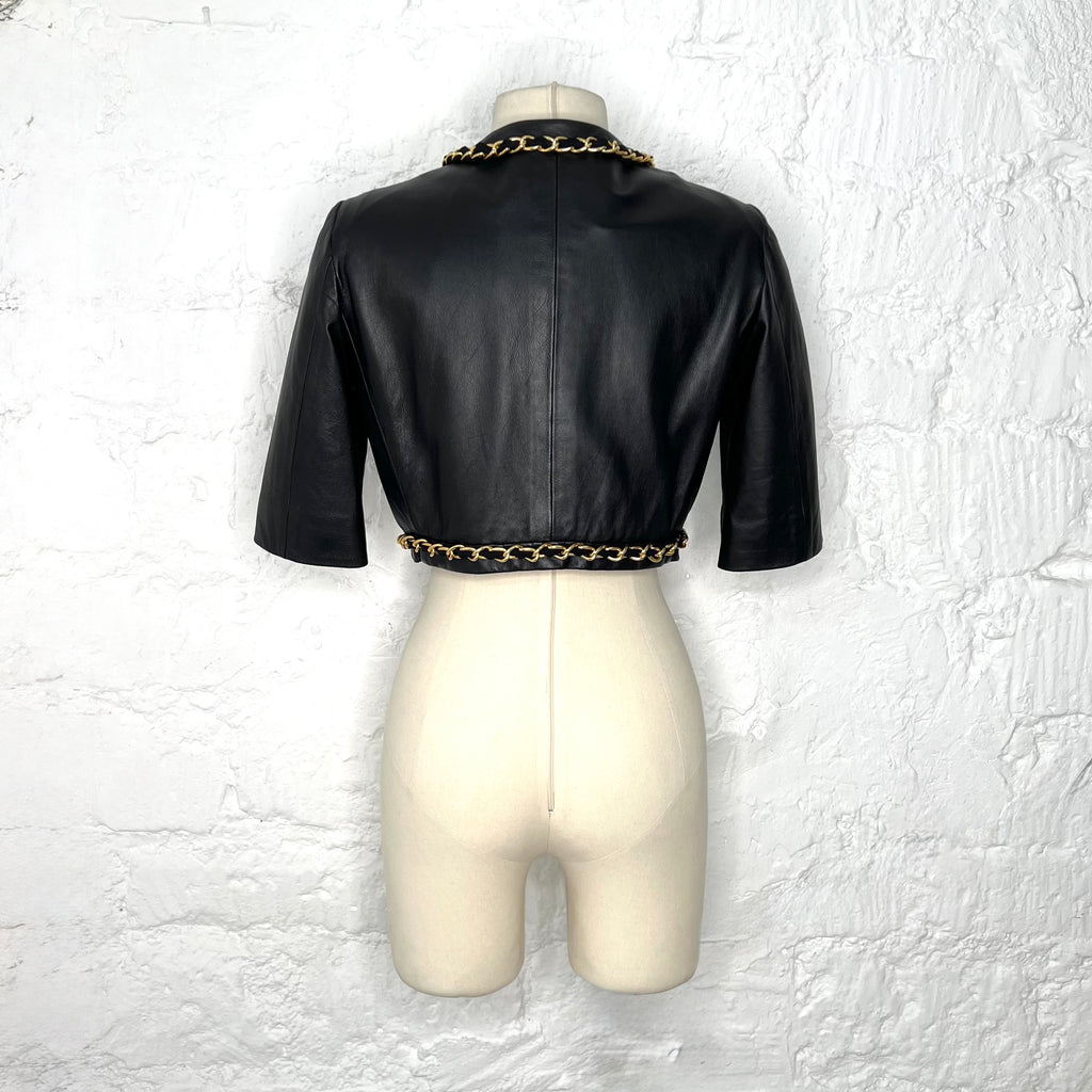MOSCHINO - Black cropped quilted leather vest