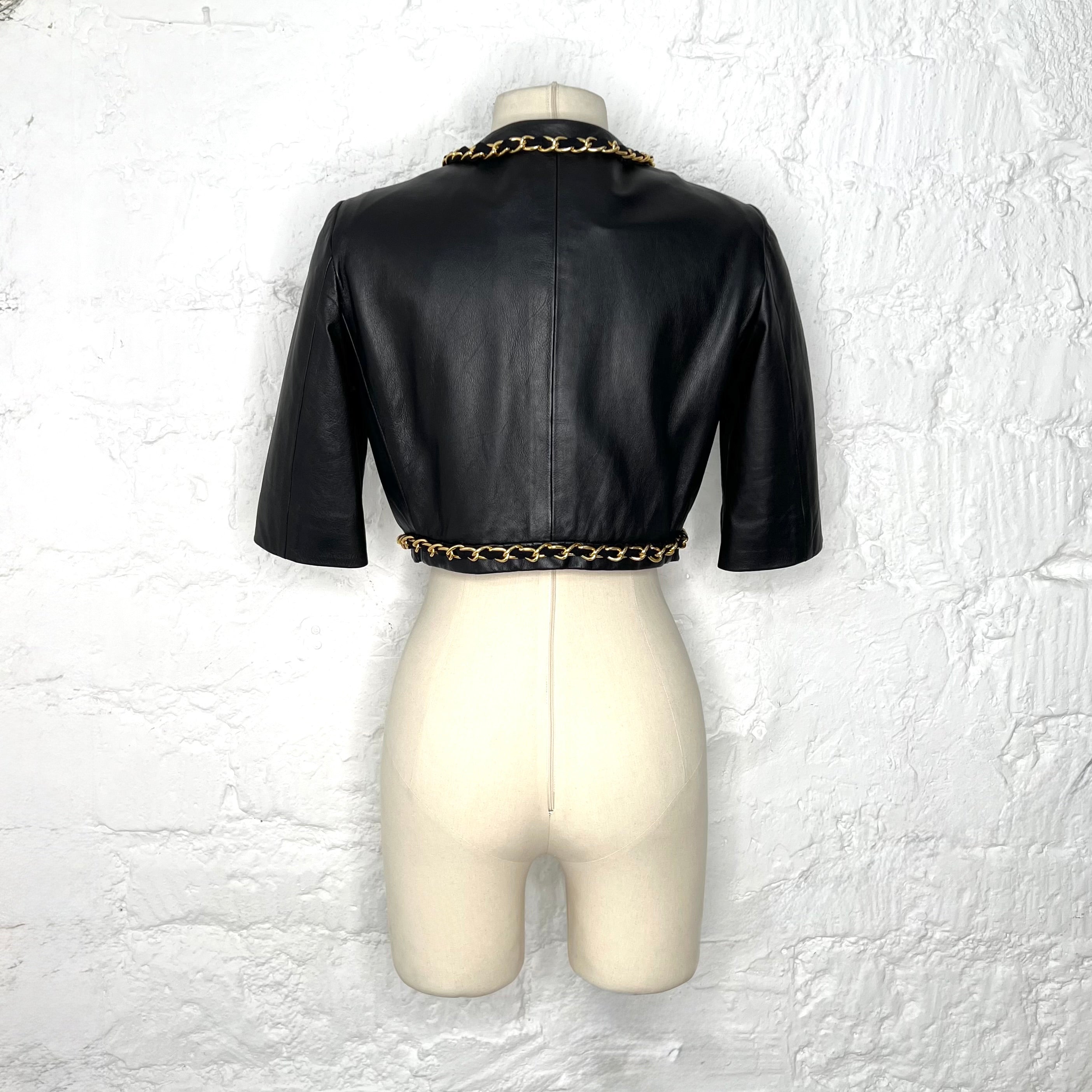 MOSCHINO - Black cropped quilted leather vest