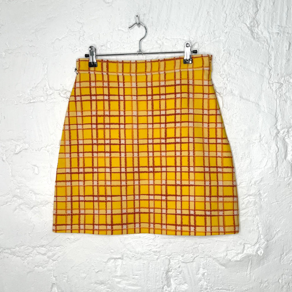 GUCCI - Yellow check wool A-line mini-skirt