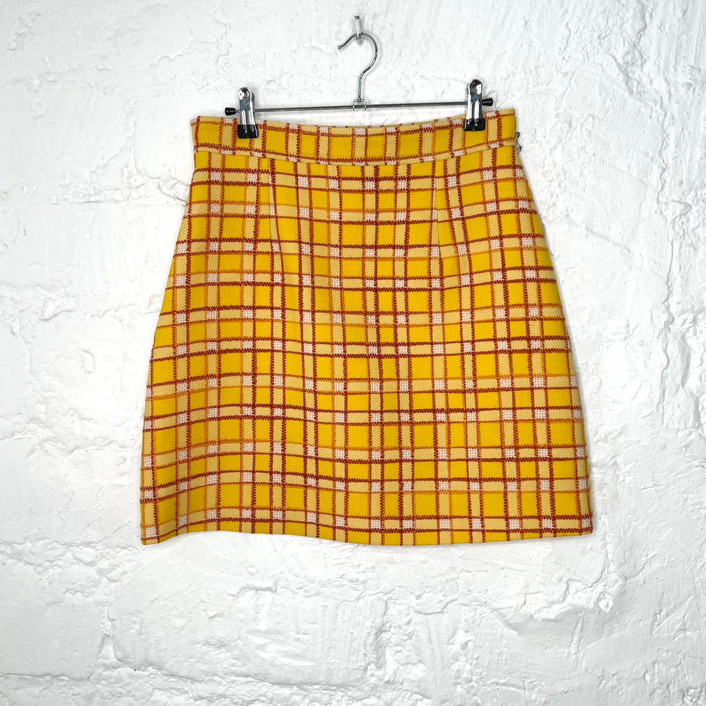 GUCCI - Yellow check wool A-line mini-skirt