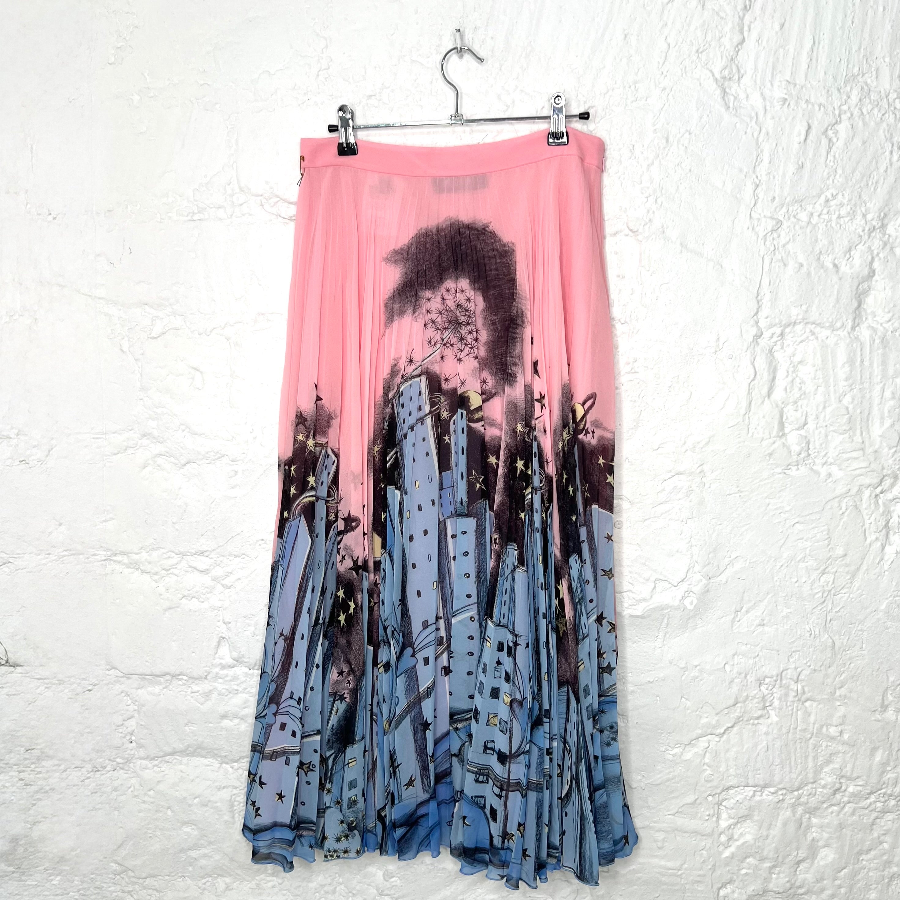 MOSCHINO - Pink & Blue pleated cityscape skirt