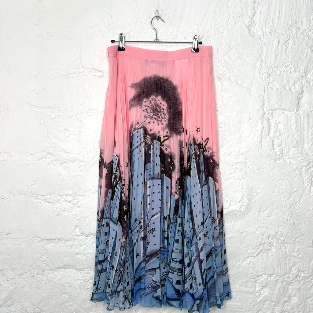 MOSCHINO - Pink & Blue pleated cityscape skirt