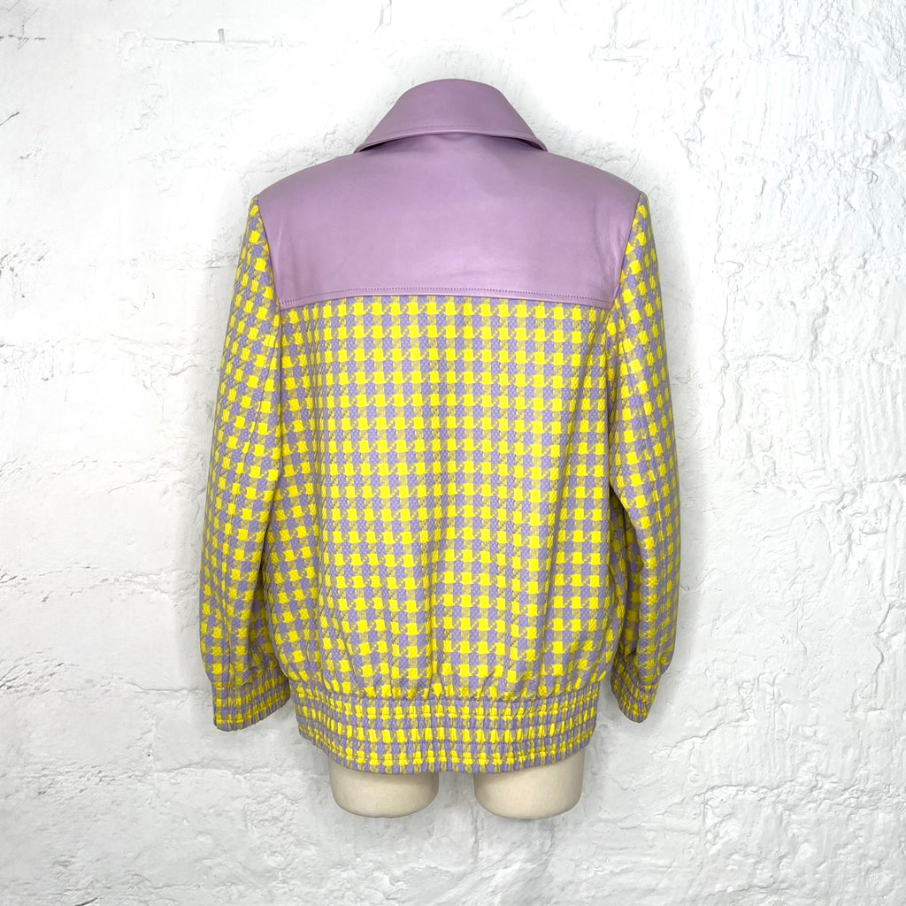 VERSACE - Leather-trimmed checked wool jacket