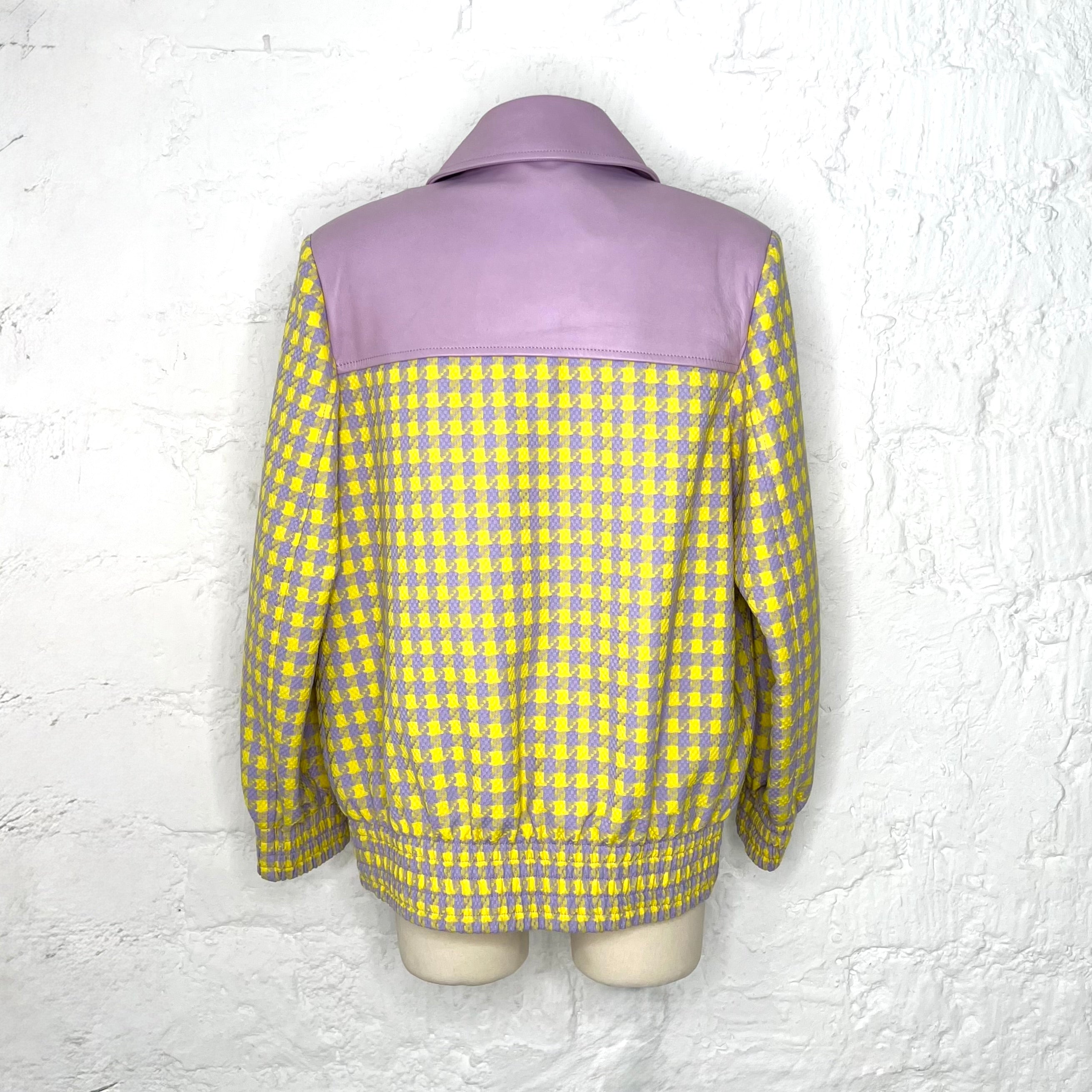 VERSACE - Leather-trimmed checked wool jacket
