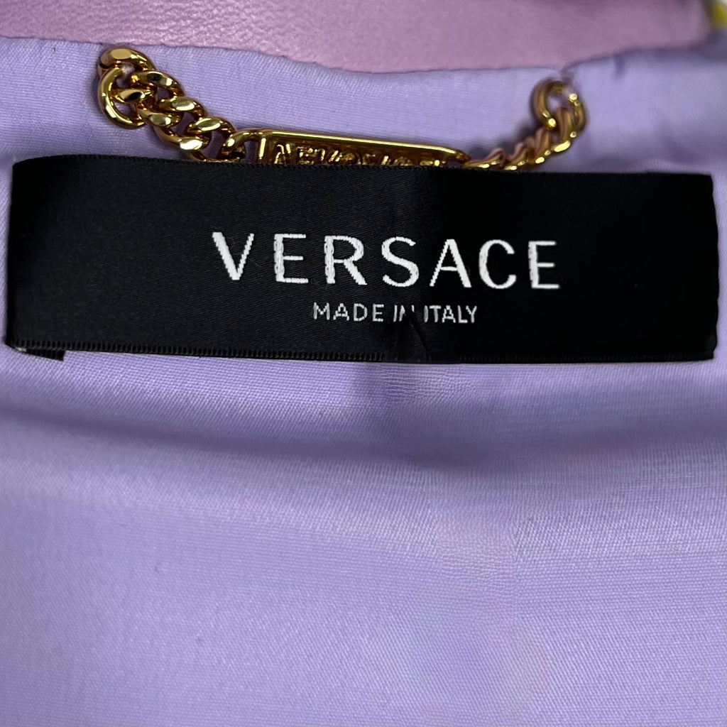 VERSACE - Leather-trimmed checked wool jacket