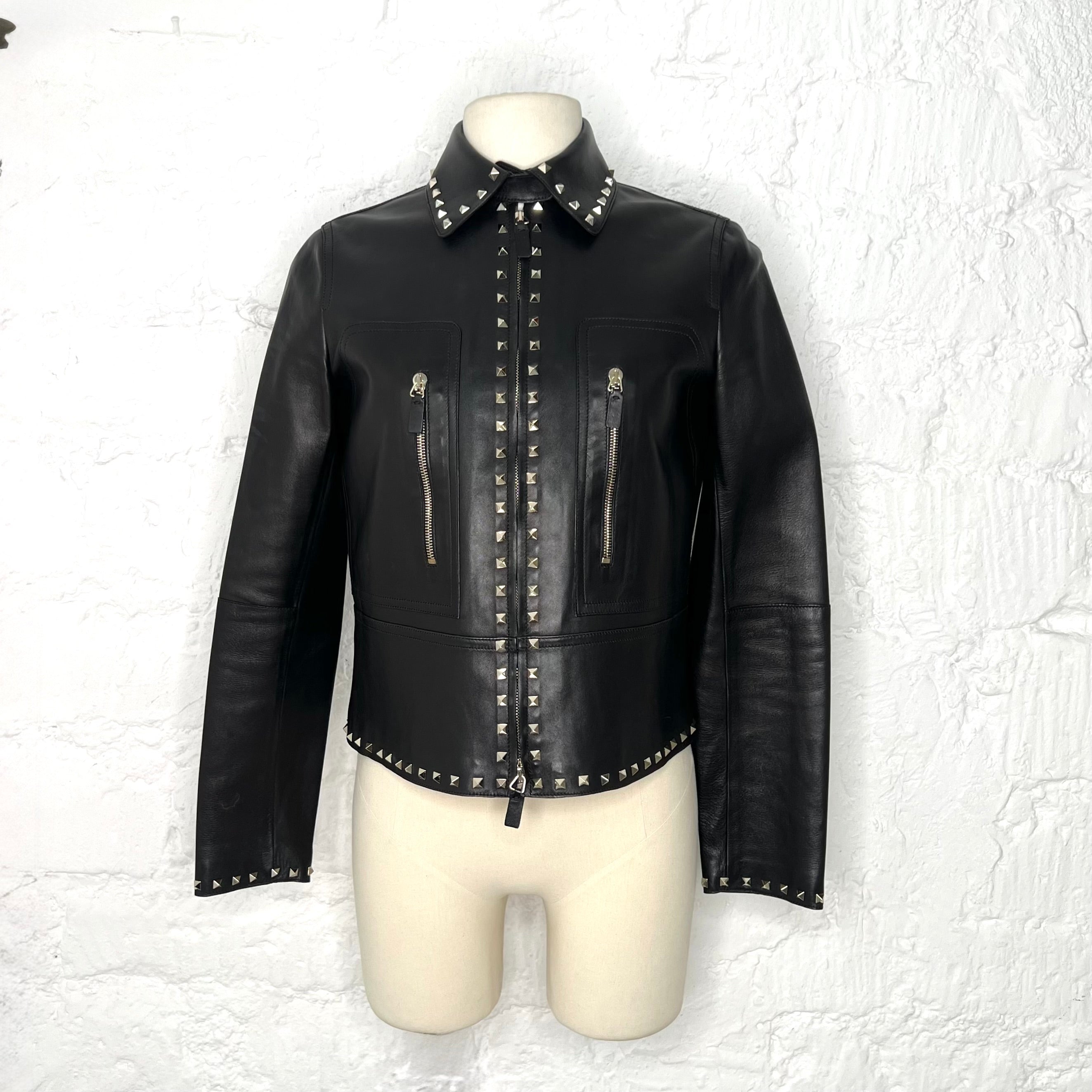 VALENTINO - Black studded leather jacket
