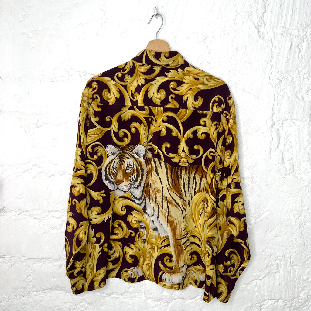 SALVATORE FERRAGAMMO - Gold and purple tiger printed shirt