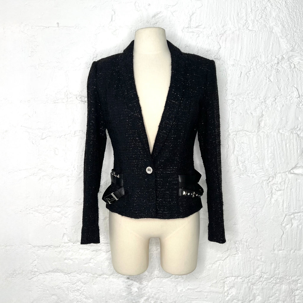 CHRISTIAN DIOR - Black tweed with belt details blazer